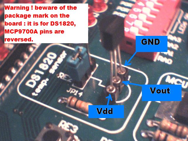 MCP9700A Temperature sensor on EasyPIC4 development board