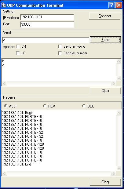 ENC28J60 SPI ETHERNET test program screen capture