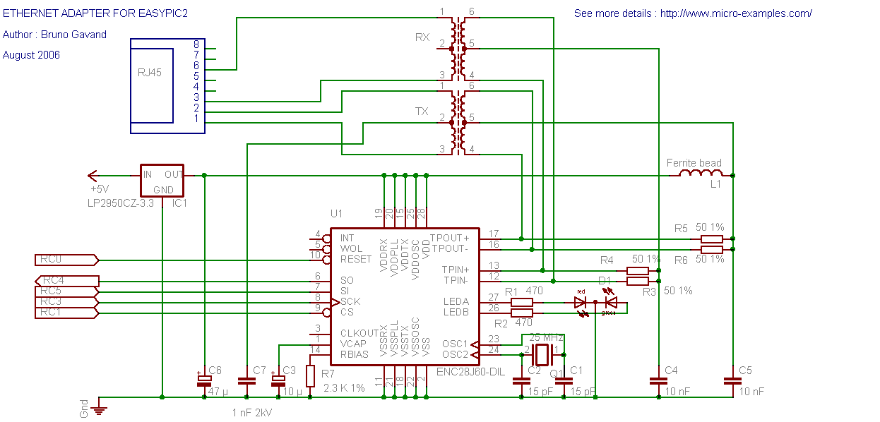 EasyPic Ethernet Adapter schematic